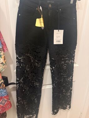 Black Lace Panel Jeans for Women